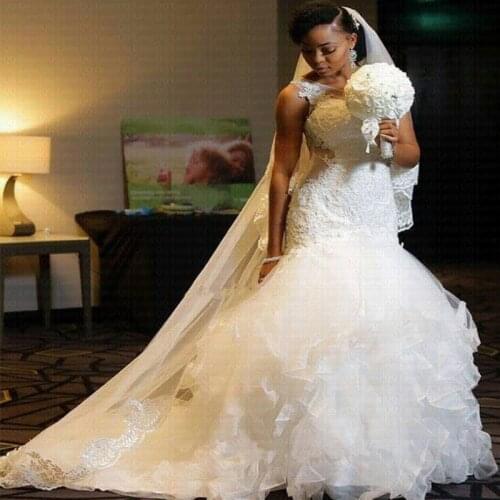 New African Mermaid Wedding Dresses 2021 Amazing Ruffles Lace Up Back Bridal Gowns