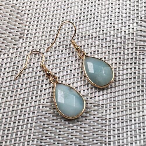 New Amazonite Stone Faceted Earring Fit Women Nature Stone Earrings Stud Water Drop Shape Earrings Fine Jewelry Wholesale