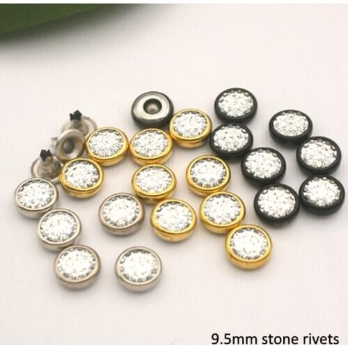Wholesale 9.5mm 300sets brass rhinestone rivets arcylic stone rivets nail Silver-Black-Gold diamond rivets ZD-004