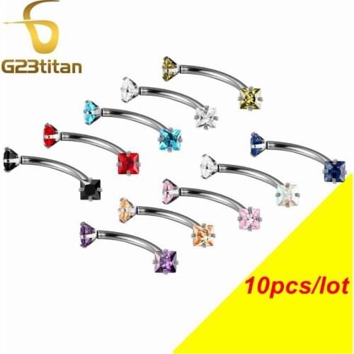 10PCS G23titan 10 Colors 3mm Square Zircon Balls Stainless Steel Internally Threaded Bananabells for Navel Ear Eyebrow Piercing