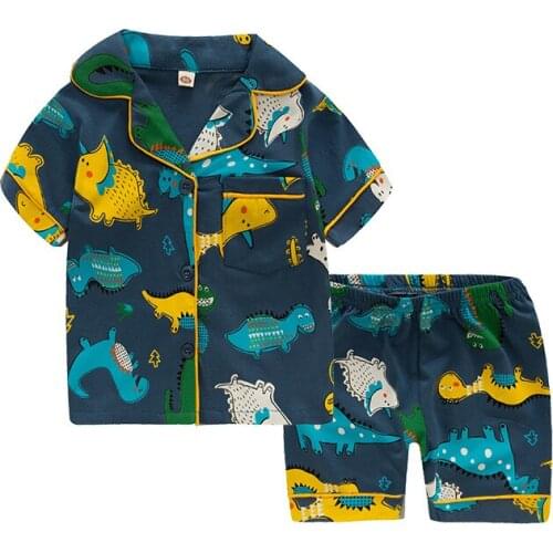 TUONXYE New Summer Boys Short sleeves Pajamas Girls Set Cartoon Dinosaurs Pyjama Cotton Kids Pijama Children Sleepwear Clothes