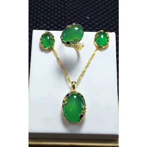 Natural chalcedony S925 Silver Inlay Necklace Earring transparent exquisite style atmosphere finejewelry