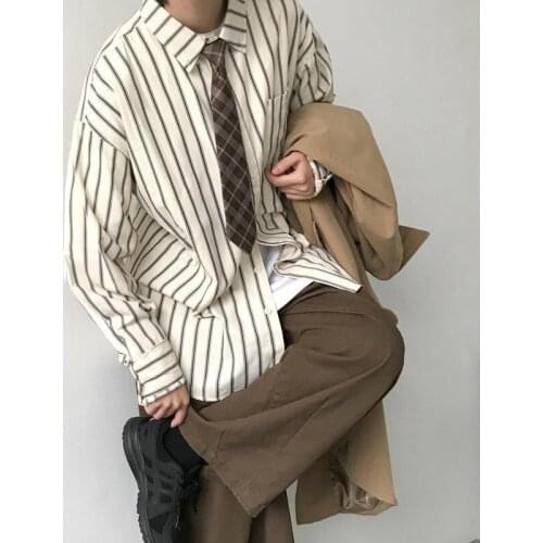 Japanese Retro Lapel Luxury Striped Shirt Men Casual Couples Spring Longsleeve Shirt for Men Fashion Retro Korean Clothes