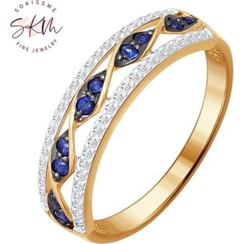 SKM Vintage sapphire rings 14k rose gold for women luxury designer Engagement wedding rings gift for wife Fine Jewelry