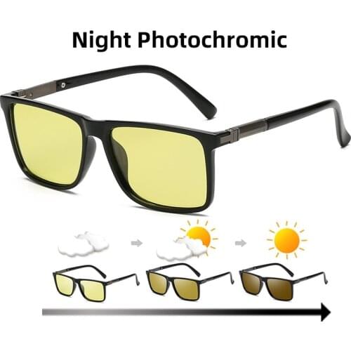 Men Advanced Photochromic Sunglasses TAC Polarized TR90 Light Square Frame Transition Lenses Colors Driving Sun Glasses