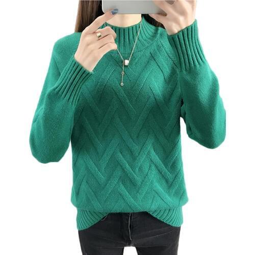 Autumn Winter Women Sweater Pullover New Solid Half Turtleneck Long-sleeved Knit Sweater Bottoming Shirt Casual Female Tops 1016