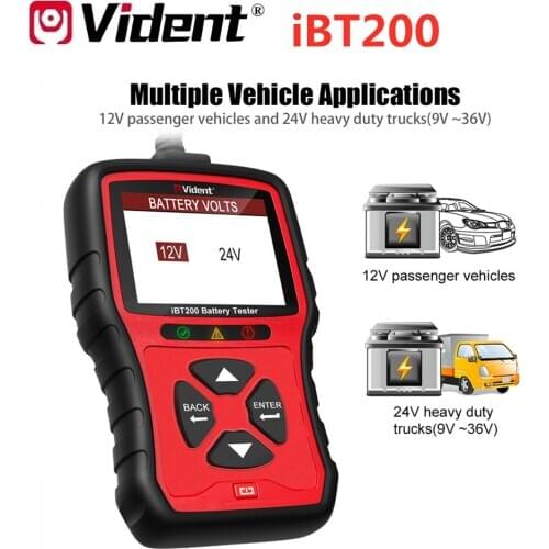VIDENT iBT200 9V-36V Battery Tester for 12V passenger vehicle and 24V heavy duty trucks