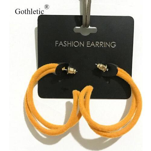 Gothletic 35X40mm Mustard Velvet Oval Hoop Earring Flocking Twisted C Earrings for Women Fashion Autumn Winter Jewelry 9.9g