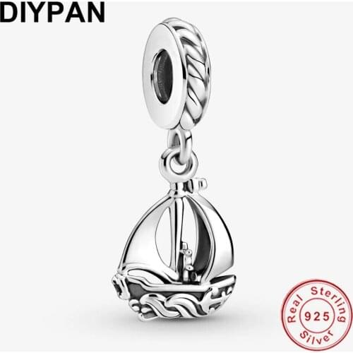 Fit Pandora Charms Bracelet 925 Sterling Silver Original Sail Boat Dangle Charm Women Berloque Jewelry Pendant