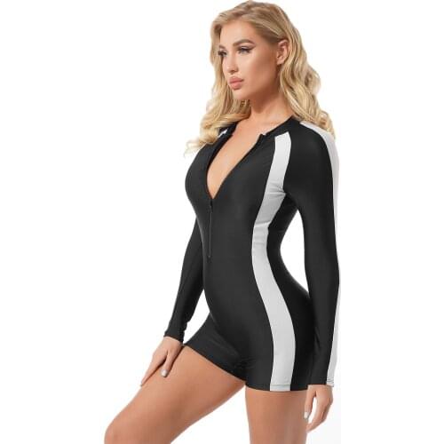Womens Swimsuit Swimwear Long Sleeve One Piece Wetsuit Diving Surfing Suit Zipper Swimming Suit Jumpsuit Rash Guards Bodysuit