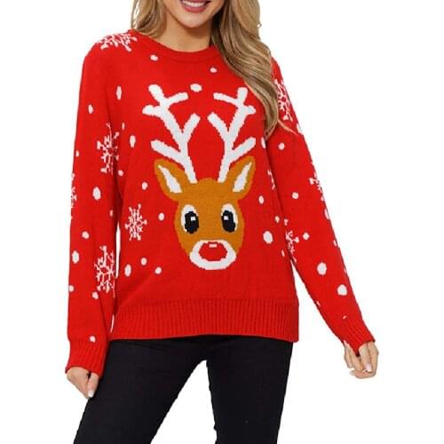 Christmas Reindeer Sweater Women 2021 New Animal Image Jacquard Sweater Fashion Warm Outer Wear Jacket Womens Sweaters