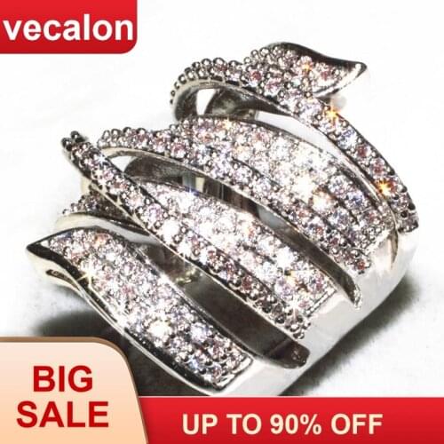 Vecalon Handmade Big Cross Ring 170pcs 5A Zircon Cz 925 Sterling Silver Engagement Wedding Band rings for women Bridal Gift