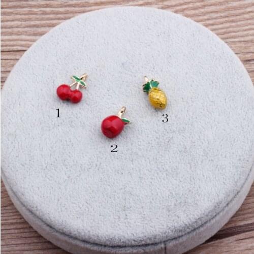 20pcs Diy Jewelry Accessories Golden 3D Fruit enamel charms mini apple cherry pineapple dangle charms Alloy Bracelet pendant