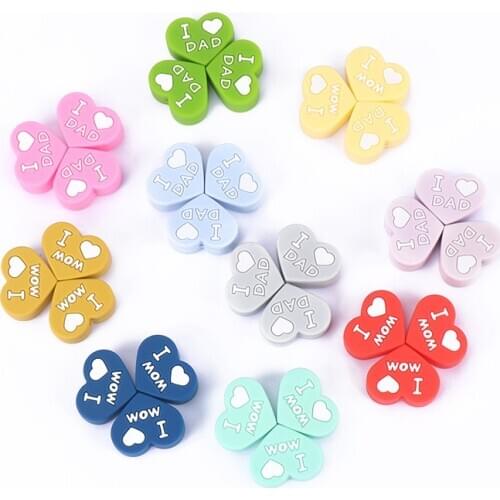 5Pcs/Lot Baby DIY Pacifier Chain Teether Chew Toy Heart Shape Letter I LOVE MOM/DAD Silicone Beads Accesories BPA Free Wholesale