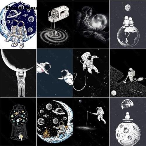 5D Diy Diamond Painting Cartoon Astronaut Series Diamond Mosaic Black and White Diamond Embroidery Pictures of Rhinestones Gift