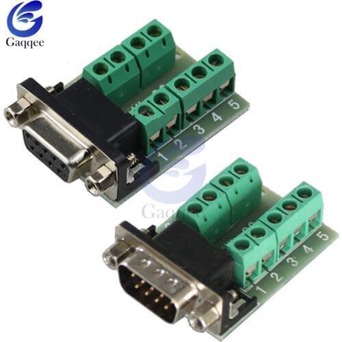 9pin Solderless Connectors DB9 RS232 Serial to Terminal Female Male Adapter Connector Breakout Board Black+Green