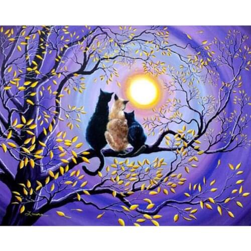 H1966 5d diamond puzzle,diamond painting square rhinestones,diamond embroider The cat under the moon
