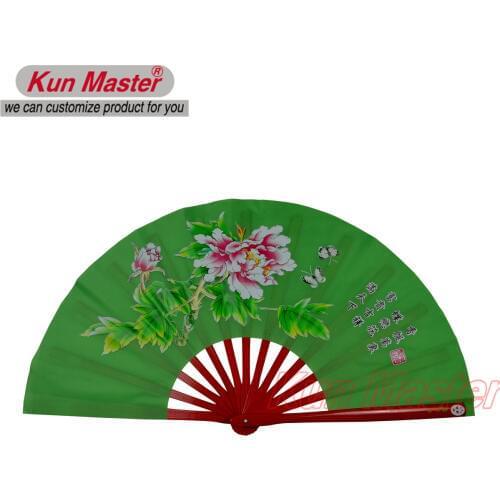 Bamboo Kung Fu Fighting Fan, Martial Arts Dance/Practice Performance Fan,Tai Chi Diagram, peony( (green)