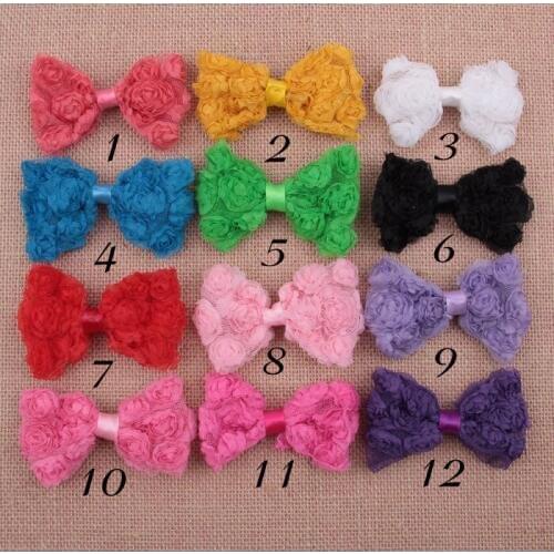 Yundfly 50pcs 3.2" Mesh Tulle Fabric Rosset Bow For Headwear Chiffion Rose Flower Bows For DIY Kids Hair Clips Accessory