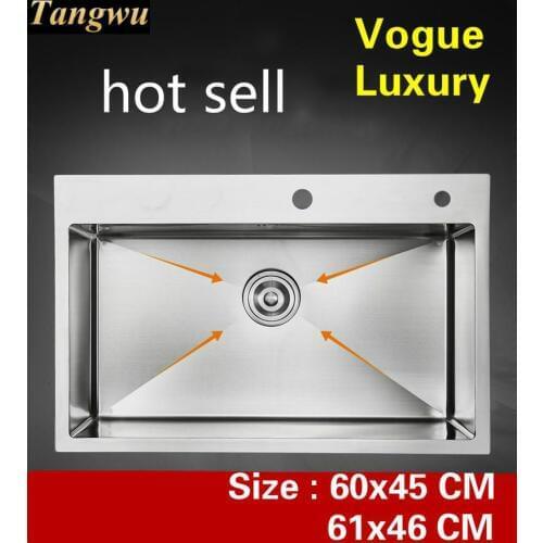 Free shipping Apartment kitchen manual sink single trough do the dishes luxury 304 stainless steel hot sell 600x450/610x460 MM