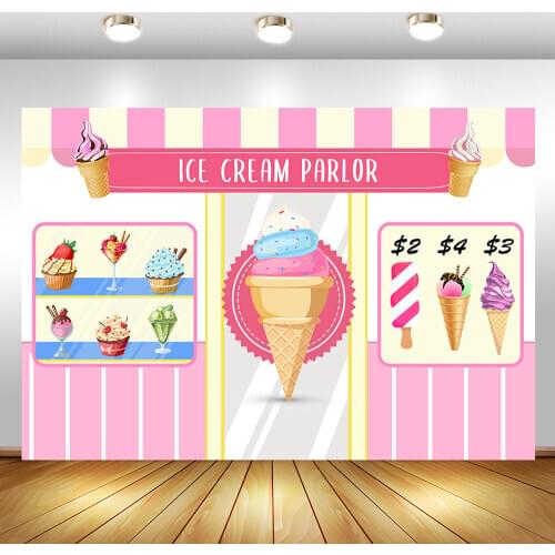 Ice Cream Parlop Birthday Photography Backgrpound Girl 1st First Birthday Party Photo Background Dessert Table Decoration Props