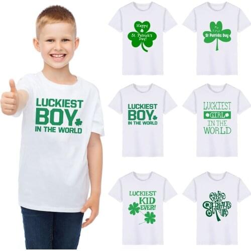 Happy St Patricks Day Kids Green Tshirt Luckest Boys Girls Kids White T-shirts First St Patricks Day Clothes Tops Tee BAL651