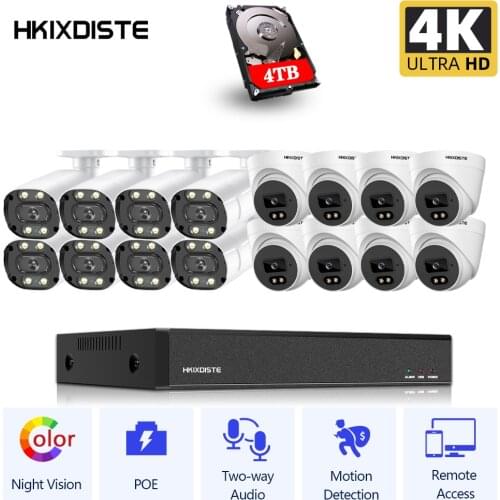 POE CCTV Camera Security System Kit 16ch POE 8MP NVR 4K Outdoor HD Colorful Night Vision Video Surveillance IP Camera System Set