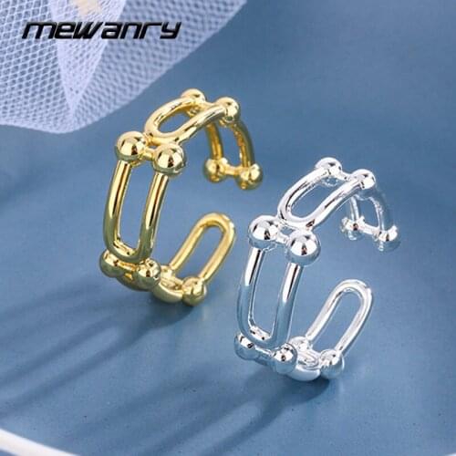 Mewanry 925 Sterling Silver Rings for Women Trend Vintage Creative Elegant Sweet U-Shaped Hollow Party Jewelry Gifts Adjustable