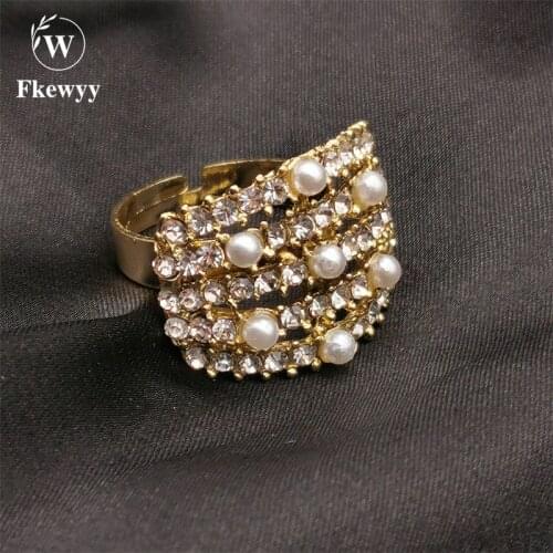 Fkewyy Fashion Pearl Rings For Women Luxury Designer Jewelry Bohemia Accessories Rhinestone Jewellery Sets Ring Wedding Woman