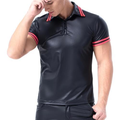 Mens T-shirts PU Leather Short Sleeve Tee Shirt Homme De Marque Streetwear Undershirts Party Clubwear Gay Shirts Plus Size XXL