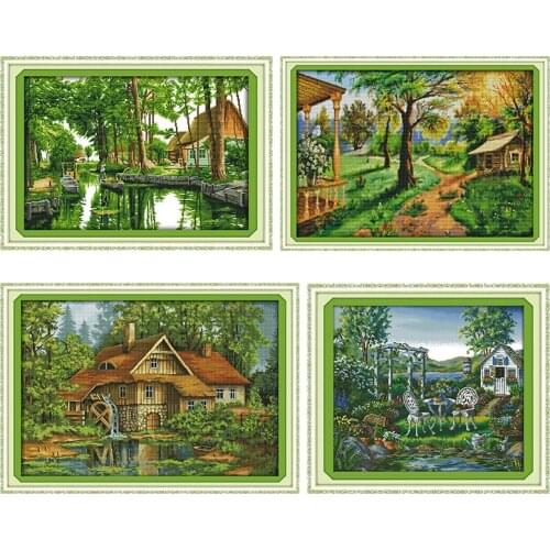 Joy Sunday Needlework Embroidery Rural Scenery Cross Stitch Kits Stamped Patterns Counted 11CT 14CT Printed Handmade Decor Gifts