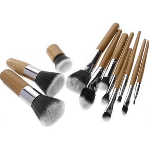 11 pcs Professional Make Up Tools Pincel Maquiagem Wood Handle Makeup Cosmetic Eyeshadow Foundation Concealer Brush Set Kit DD