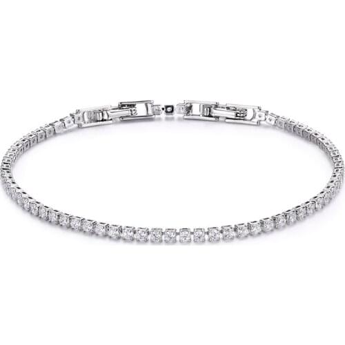 Slim Cluster Prong Set CZ Tennis Link Chain Thin White Gold Colour Bracelets for Women Girls Friend Jewelry pulsera bracciali