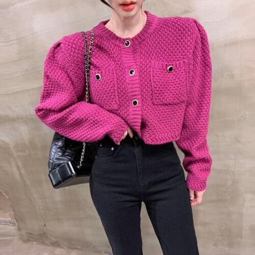 New 2021 Women Korea Chic Autumn Winter Fashion O Neck Cardigan Grain Texture Design Top Loose Solid Long-sleeved Hoodie