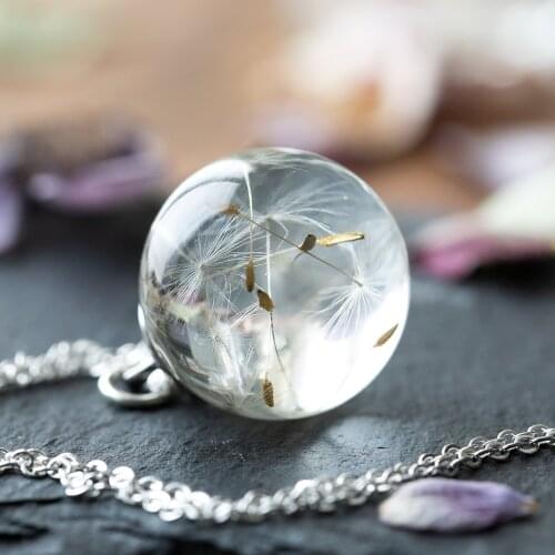 Dandelion Wish Necklace Real Dandelion In Clear Epoxy Resin Crystal Ball Pendant Necklace Handmade Gift for Women
