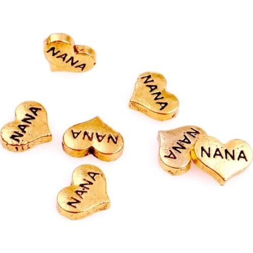 20 , 50)PCS/lot Golden Heart NANA Floating Locket Charms Fit For Memory Magnetic Locket Pendant Jewelrys Making