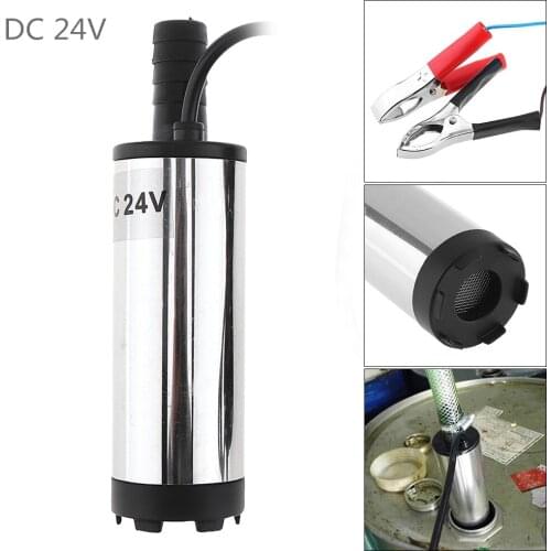 DC 24V 38MM Portable Aluminium Alloy Car Electric Submersible Pump Fuel Water Oil Barrel Pump with 2 Alligator Clip for Cars