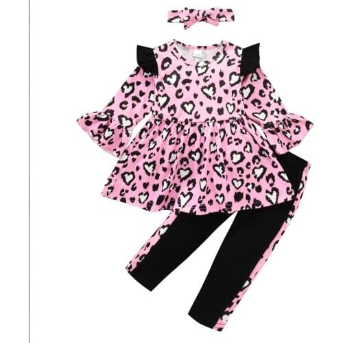 3Pcs Baby Girls Casual Autumn Outfit Infant Leopard Printed Long Sleeve Dress Tops Pants Leggings Baby Clothes Sets 0-24M