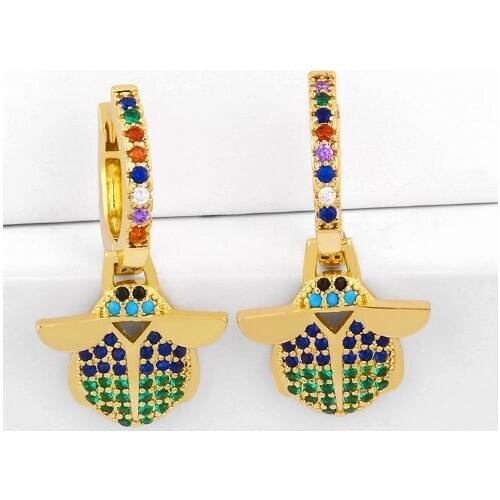 Cactus insect multicolor Brass micro pave cz zircon cubic zirconia drop Hoop Earrings studs copper gold plated crystal gtg34