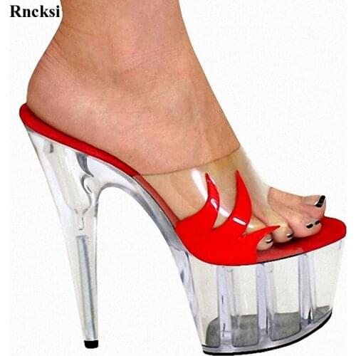 Rncksi New Lady Sexy 15 cm high-heeled slippers nightclub shoes yards Size 34-46 party dress shoes womens Dance shoes
