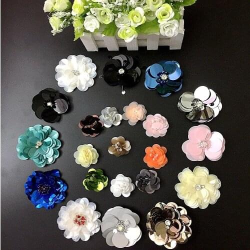 Handmade Sequin Patches Beaded Cloth Flowers DIY Clothing Accessories Sweater Decorated 3D Flower Patch