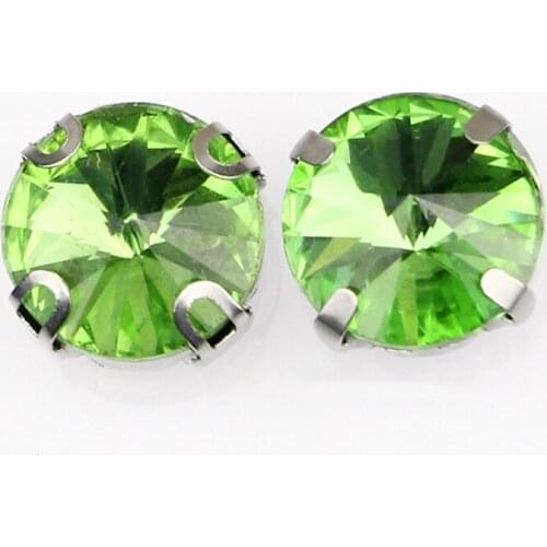 Light Green 20Pcs/Bag Four Claws Round Silver Base With Hole Glass Loose Rhinestones For DIY Clothing Accessories