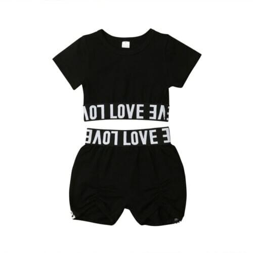Toddler Girl Kid Child Black Crop Top T shirt Short Pants Clothes Sunsuit Outfit