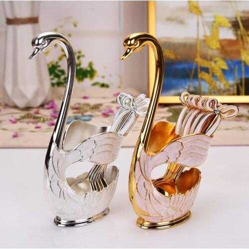 NEWYEARNEW European Coffee Spoon Fruit Spoon Fork Set Home Ornaments Fashion Cute Swan Dessert Tableware Gift