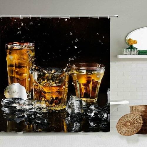 Cold Beer Shower Curtain Summer Drink Food Ice Cube Foam Alcohol Bathroom Wall Decoration With Hook Waterproof Polyester Screen