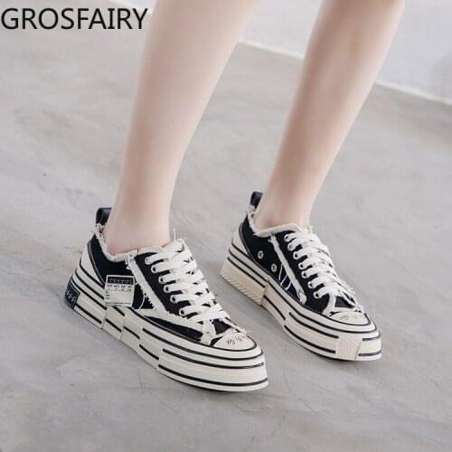 Womens Fashion Vulcanized Shoes, Womens Sports Shoes, Thick-soled Retro Canvas Shoes, Flat-bottomed Womens High-top Shoes