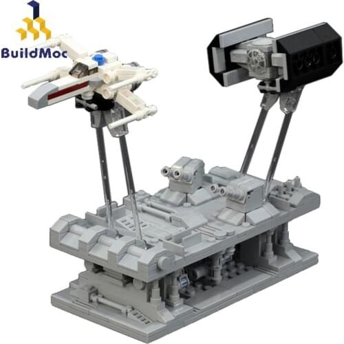 Star Movie MOC Hand-cranking Spaceship X-Wing Fighter TIE Bomber Trenches Run Pursuit DIY Building Blocks Toys For Children Gift