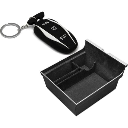 2 Pcs Car Accessories: 1 Pcs Key Bag Remote Key Set & 1 Pcs Center Console Organizer Insert ABS Black Materials Tray