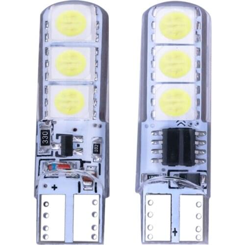 2pcs Car light Bulb T10 LED W5W 6 5050 LED Para Auto Interior Side light Silica gel Strobe Warning Light 168 194 501 DC12V