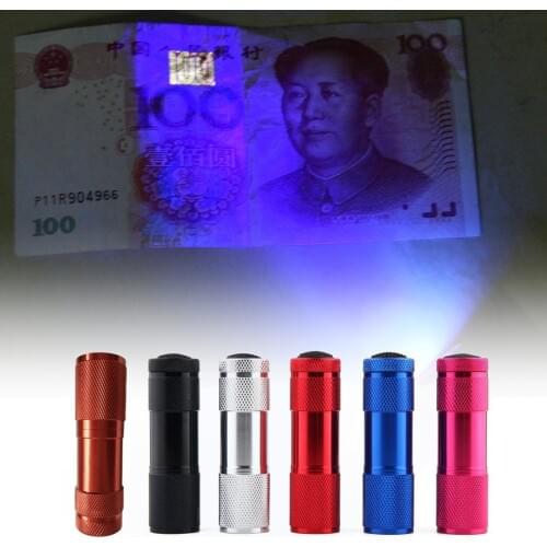 Mini 9LED UV Flashlight Ultraviolet Rays Invisible Ink Marker Detection Torch Light for Check